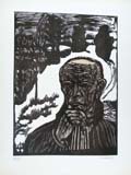 ERICH HECKEL, Self-portrait, colour woodcut